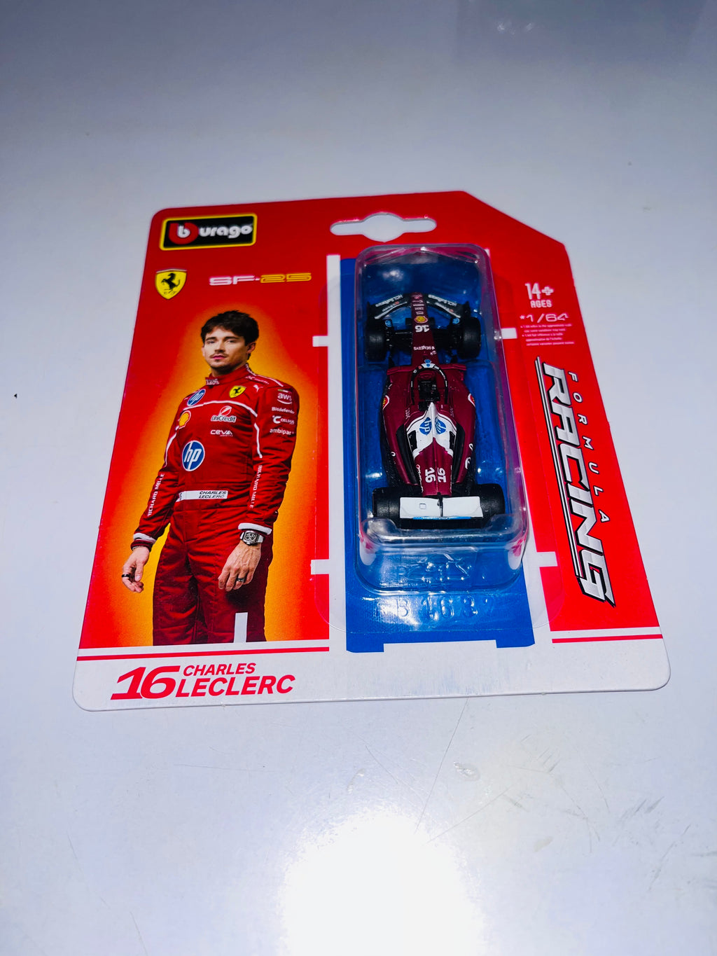 CHARLES LECLERC NO 16 FERRARI SF.25 (blister pack) - BBURAGO FORMULA RACING 1 : 64 Scale