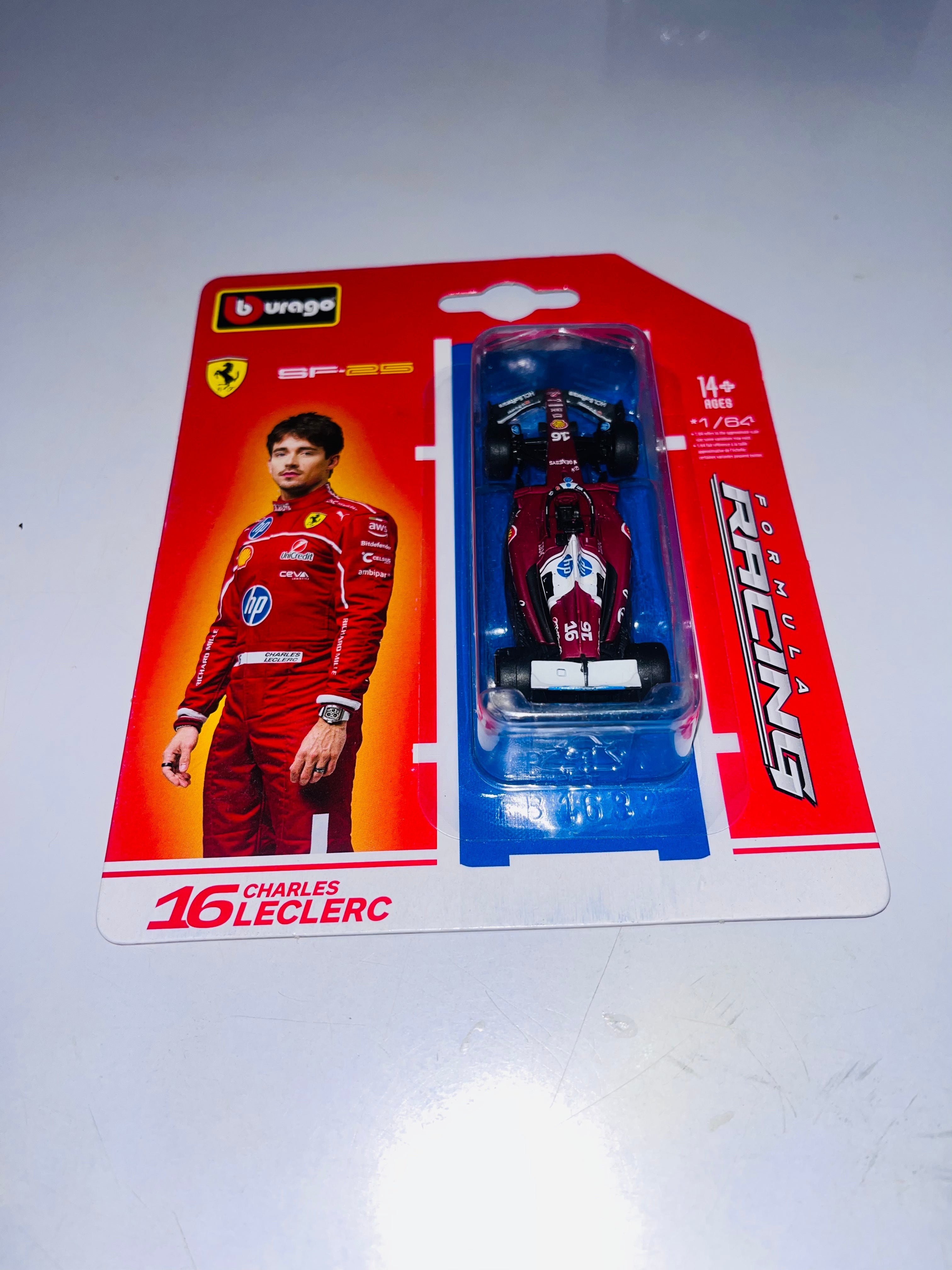 BBURAGO FORMULA RACING 1 : 64 DIECAST SCALE MODEL - CHARLES LECLERC NO 16 FERRARI SF.25 (blister pack)