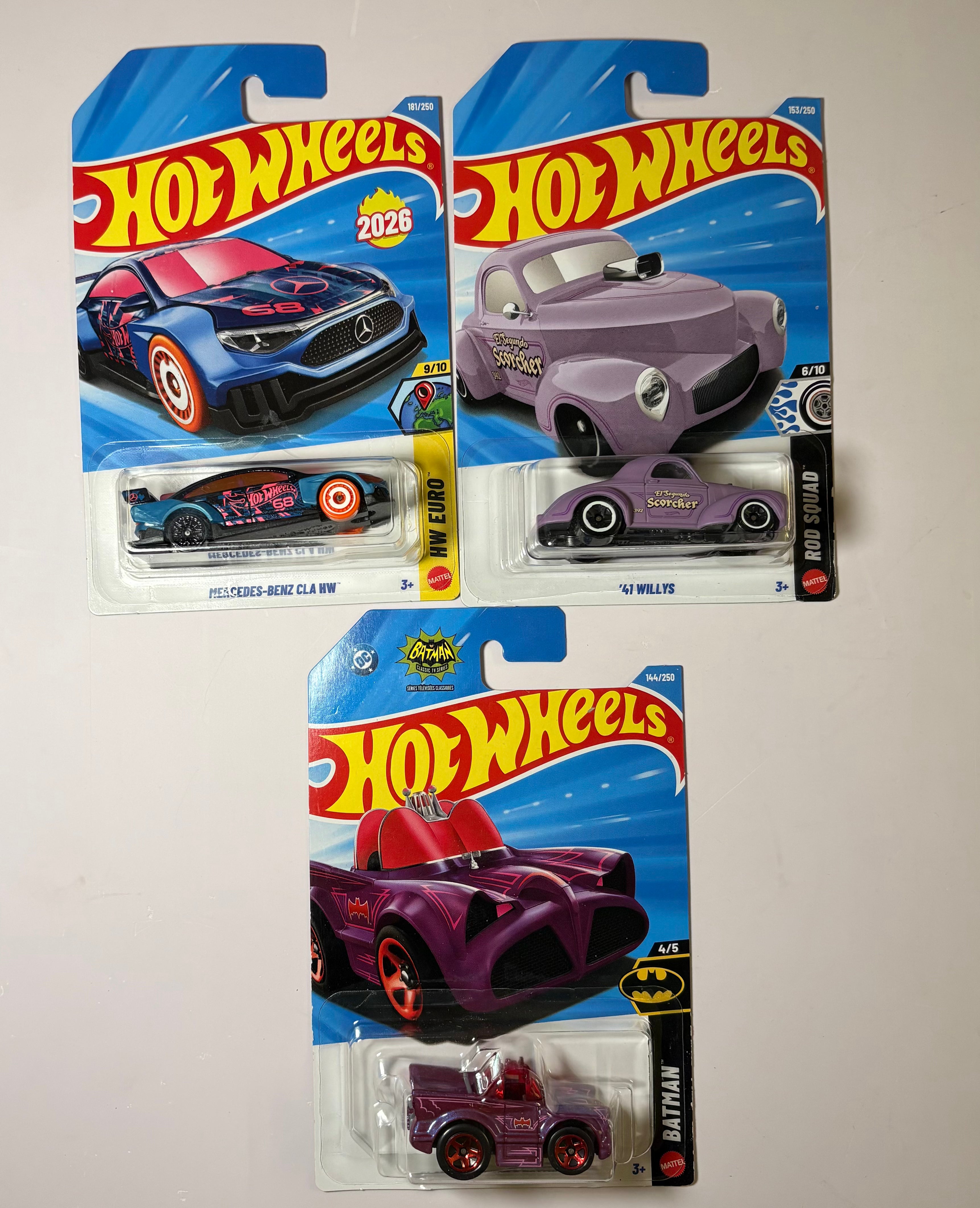 Mercedes-Benz CLA HW, '41 Willys & Classic TV Series Batmobile