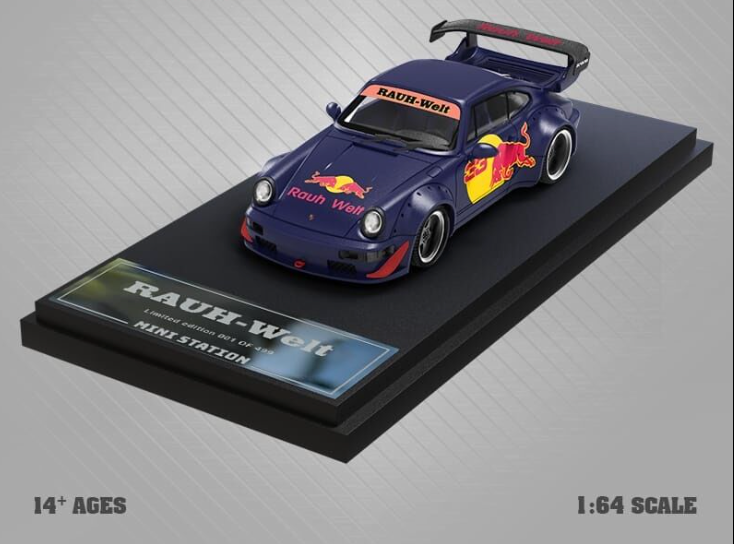 Porsche RWB 964 GT Wing Red Bull Racing Livery with Figurine-(Limited to 499 Pieces World Wide)