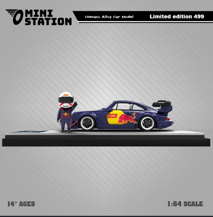 Porsche RWB 964 GT Wing Red Bull Racing Livery with Figurine-(Limited to 499 Pieces World Wide)