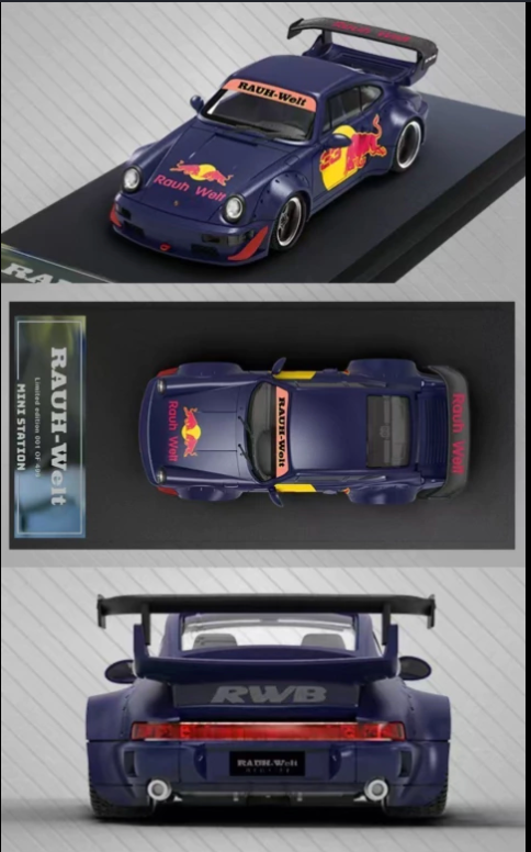 Porsche RWB 964 GT Wing Red Bull Racing Livery with Figurine-(Limited to 499 Pieces World Wide)