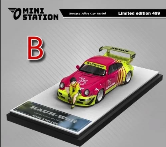 Porsche 964 GT RWB Advan, Pink/Yellow with Figurine limited to 499 units worldwide