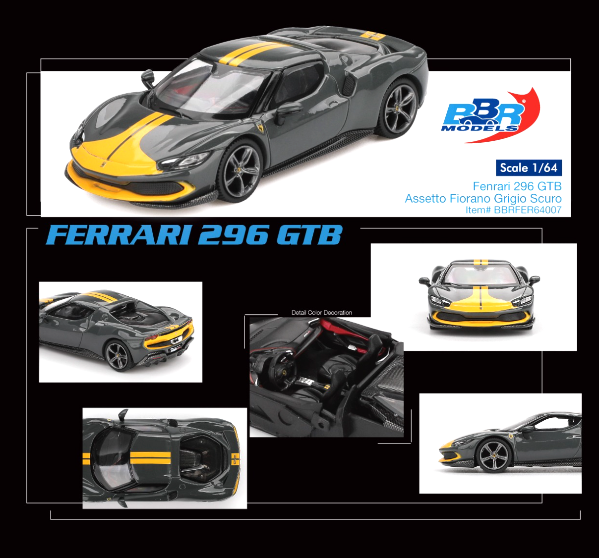 Ferrari 296 GTB Assetto Fiorano Grigio Scuro - BBR Models BBRFER64007