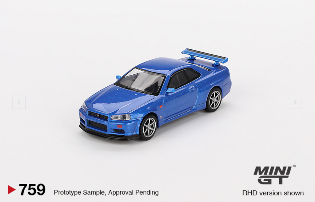 (Pre-Order) Nissan Skyline GT-R (R34) V-Spec Bayside Blue #759 [Blister Version]