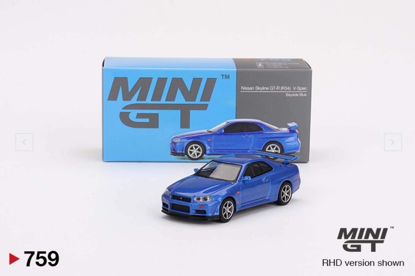 (Pre-Order) Nissan Skyline GT-R (R34) V-Spec Bayside Blue #759 [Blister Version]